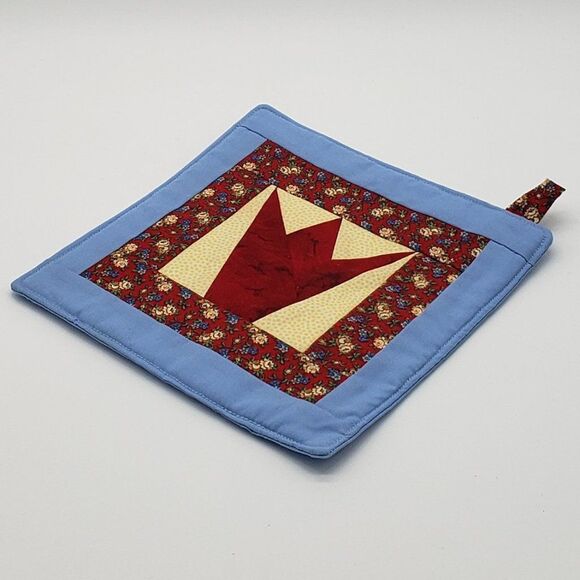Handmade Blue Yellow Dot Floral Crown Square Fabric Trivets - Set of 2 - Picture 10 of 13